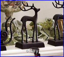 POTTERY BARN Santa's Sleigh Reindeer Christmas Stocking Holder Bronze set of 3