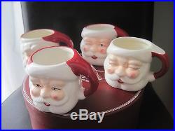 POTTERY BARN Vintage SANTA CLAUS MUGS Christmas Mug Holiday SET 4 Expressions