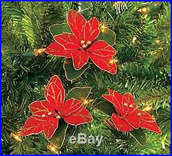 Pack of 12 Red Glitter Poinsettia Christmas Tree Ornaments Decoration Flowers