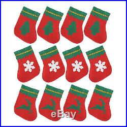 Pack of 12 Small Mini Miniature Felt Christmas Stockings (3 Designs)