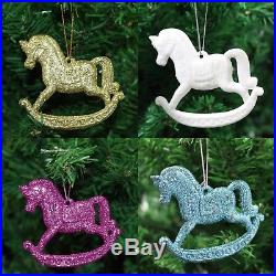 Pack of 3 Glitter Rocking Horse Christmas Tree Hanging Pendant Decorations