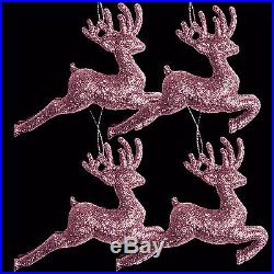 Pack of 4 Pink Glitter Reindeer Christmas Tree Pendant Decorations