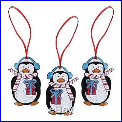 Pack of 6 Wooden Penguin Christmas Tree Hanging Pendant Decorations