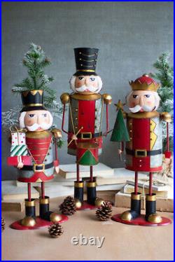 Painted Metal Nutcracker Soldiers Christmas Handcrafted Holiday Decor Set Of 3