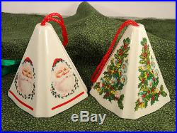 Pair Jasco Ceramic Potpourri Holder Pyramid Christmas Ornaments Santa & Holly
