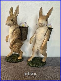Pair Of Velveteen Rabbit Easter Bunny Statues 7.75 Bethany Lowe Style