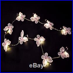 Pair of Battery Operated Pink Butterfly Girls LED Chain Fairy String Lights Set