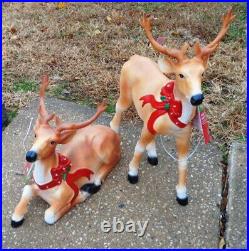 Pair of Blow Mold Reindeer Deer Standing Laying LED Christmas 27 Small Light Up