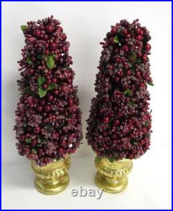 Pair of Christmas Topiary Tabletop/Mantle Decorations -Sugar Berry, Holly- VGUC