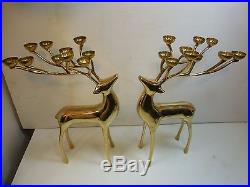 Pair of Tall Brass Pottery Barn Ten Point Deer Candle Holder Reindeer Candelabra