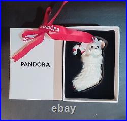 Pandora Christmas Tree Ornament Decoration Mouse In Stocking Candy Cane In Hand