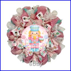 Pastel Pink Nutcracker Christmas Wreath Handmade Deco Mesh