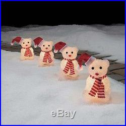 Pathway Lights Set of 4 Outdoor Christmas Bear Decoration Yard Decor Holiday NEW