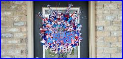 Patriotic 4th July Front Door Wreath God Bless America Memorial Day Summer Decor