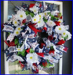 Patriotic 4th of July Floral Daisy USA Front Door Wreath Home Decor Decoration