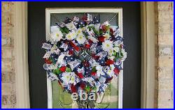 Patriotic 4th of July Floral Daisy USA Front Door Wreath Home Decor Decoration