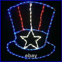 Patriotic Decorations LED Lighted Outdoor Uncle Sam Hat Wireframe New