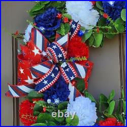 Patriotic Summer White Glitter Wreath, Star Battery Powered Lights, 4th Of July