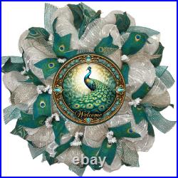 Peacock All Occasion Door Wreath Handmade Deco Mesh