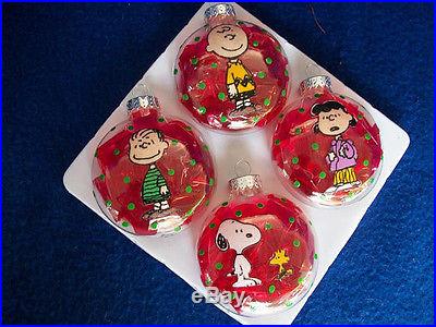 Peanuts Snoopy Decorated Glass Christmas Ornaments Set of 4