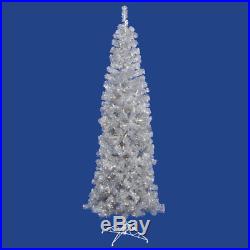 Pencil 6.5′ Silver Artificial Christmas Tree with 300 Warm White LED Lights
