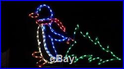 Penguin Pulling Xmas Tree Outdoor Holiday LED Lighted Decoration Steel Wireframe