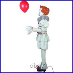 Pennywise 6′ Standing IT Clown Halloween Decor Lights Animated Sound Red Balloon