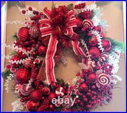 Peppermint Twist Red & White Candy Cane Peppermint Christmas Wreath Holididay