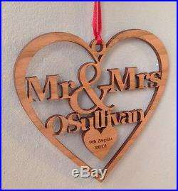 Personalised 1st Christmas Tree Decoration wood First Christmas mr & Mrs Bauble