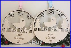 Personalised Baby First 1st Christmas Tree Decorations Bauble Gifts wood Xmas