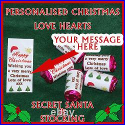 Personalised CHRISTMAS LOVE HEART sweets SECRET SANTA GIFT STOCKING STUFFER
