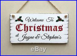 Personalised CHRISTMAS SIGN Shabby Welcome Sign Personalised Gift