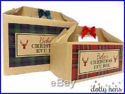 Personalised Christmas Eve Box Tartan Kraft Brown Party Gift Bag