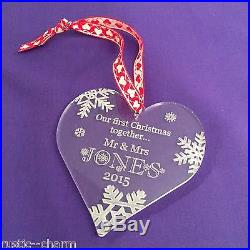 Personalised Christmas Tree Decoration. Our First Christmas Heart Bauble Gift