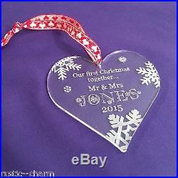 Personalised Christmas Tree Decoration. Our First Christmas Heart Bauble Gift