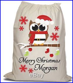 Personalised Christmas Xmas Owl Stocking, Sack, Gift Boy Girl Santa Claus