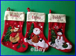 Personalised Embroidered Christmas Santa Snowman Reindeer Stocking Ivory Top
