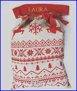 Personalised Embroidered Hessian Christmas Sack Nordic Style Large Xmas Stocking