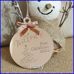 Personalised Engraved Baby's 1st Christmas Bauble Rose Gold Tree Decoration Gift
