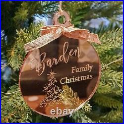 Personalised Engraved Christmas Bauble Rose Gold Tree Decoration Gift Xmas