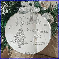 Personalised Engraved Christmas Bauble Silver Tree Decoration Gift Xmas Teacher