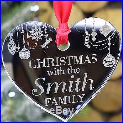 Personalised Family Christmas Tree Decoration Bauble Gift Present Santa Heart C5