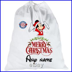 Personalised Mickey Mouse SANTA SACK Disney Bag Merry Father Christmas Xmas