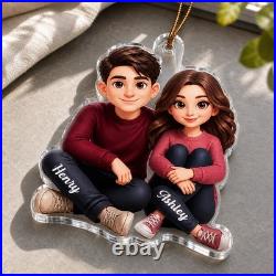 Personalized Acrylic Ornament Custom Name Cartoon Couple Tree Christmas Décor