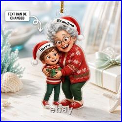 Personalized Acrylic Ornament Custom Name Grandma Grandkid Hug Christmas Décor