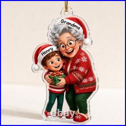 Personalized Acrylic Ornament Custom Name Grandma Grandkid Hug Christmas Décor