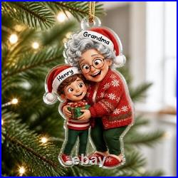 Personalized Acrylic Ornament Custom Name Grandma Grandkid Hug Christmas Décor