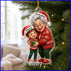 Personalized Acrylic Ornament Custom Name Grandma Grandkid Hug Christmas Décor