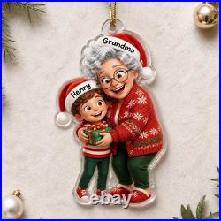Personalized Acrylic Ornament Custom Name Grandma Grandkid Hug Christmas Décor