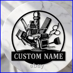 Personalized Barber Shop Metal Sign Custom Vintage Tools Silhouette Salon Decor
